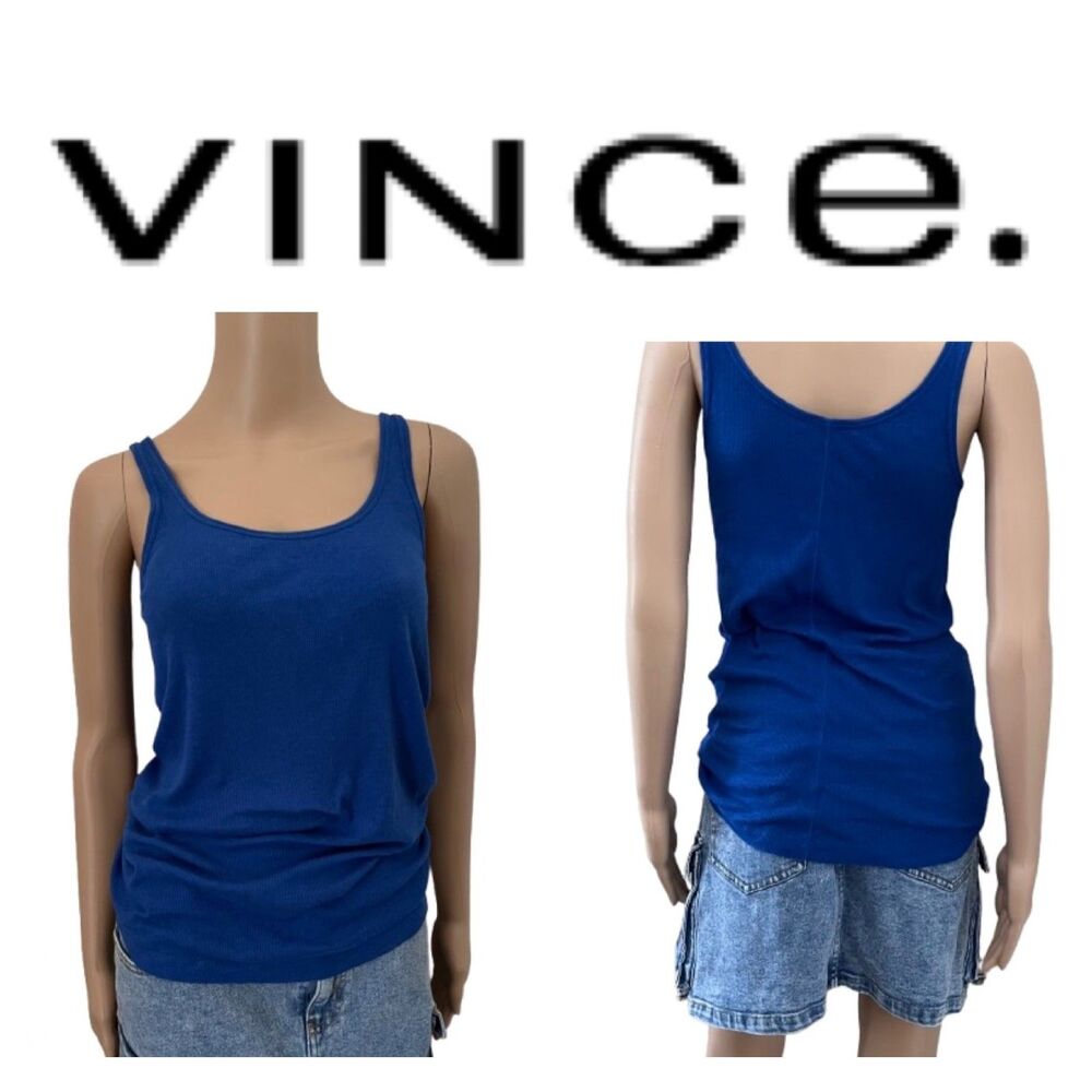 NWOT SZ L VINCE Favorite Pima Cotton & Modal Tank in Royal Blue / Cobalt Blue